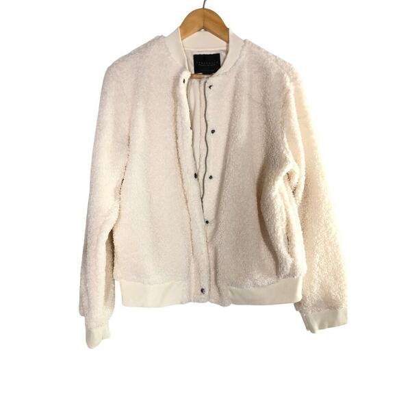 Sanctuary Imperial Bomber Jacket Faux Shearling Fleece Ribbed Trim Cream White M - Picture 3 of 9